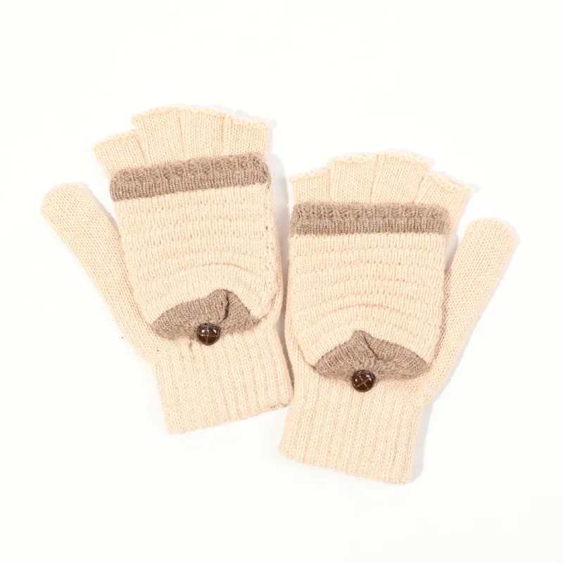 Вязаные перчатки для бега, женские осенние и зимние уличные шерстяные плюс бархатные теплые милые студенческие перчатки из шерсти - Цвет: Dz57 Khaki