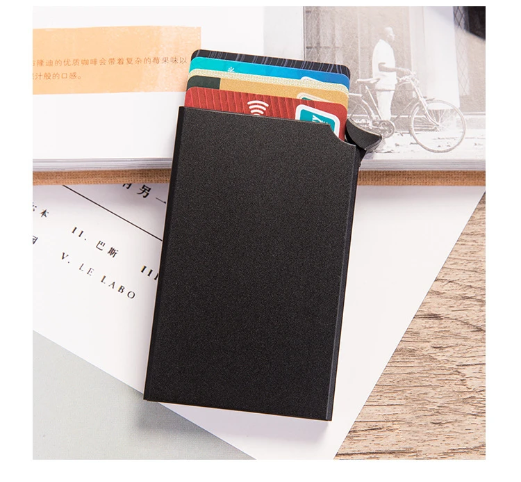 BYCOBECY RFID Противоугонный смарт-кошелек Тонкий чехол для ID карты унисекс автоматически твердый металлический держатель для банковской кредитной карты бизнес мини - Цвет: Black X-55