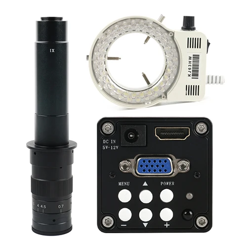 300x lens with Light 720P HDMI VGA промышленный цифровой видео микроскоп камера+ 100X 180X 300X C крепление объектива+ 56 светодиодный светильник-кольцо для пайки печатных плат телефона - Цвет: 300x lens with Light