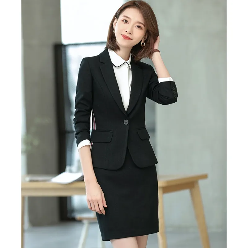 

High Quality Formal Office Uniform Designs Women Skirt Suits Black Blazer and Jacket Sets Ladies Business Suits OL Styles