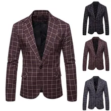 Мужской повседневный клетчатый деловой Свадебный костюм с лацканами Тонкий спортивный костюм Блейзер Пальто осенний костюм Блейзер деловой мужской Костюмный пиджак