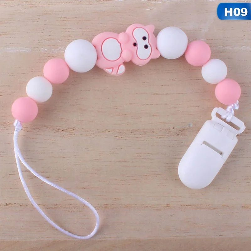 H09 Детская Соска с зажимом, цепочка из дерева, силиконовая Милая Овечка, медведь, животное, соска с бусами, цепь для жевания, детский прорезыватель, игрушки, держатель для соски-пустышки - Цвет: H09