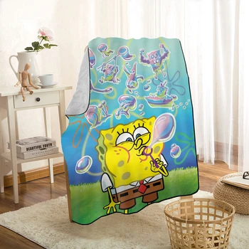 

Customized Spongebob Anime Throw Blanket Personalized Blankets On For The Sofa/Bed/Car Portable 3D Blanket For Kid Home Textiles