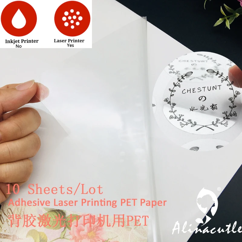 A4X10SHEETS Self-adhesive Clear PET Paper for Laser Printer Label Printing DIY Scrapbooking Album handmade paper craft