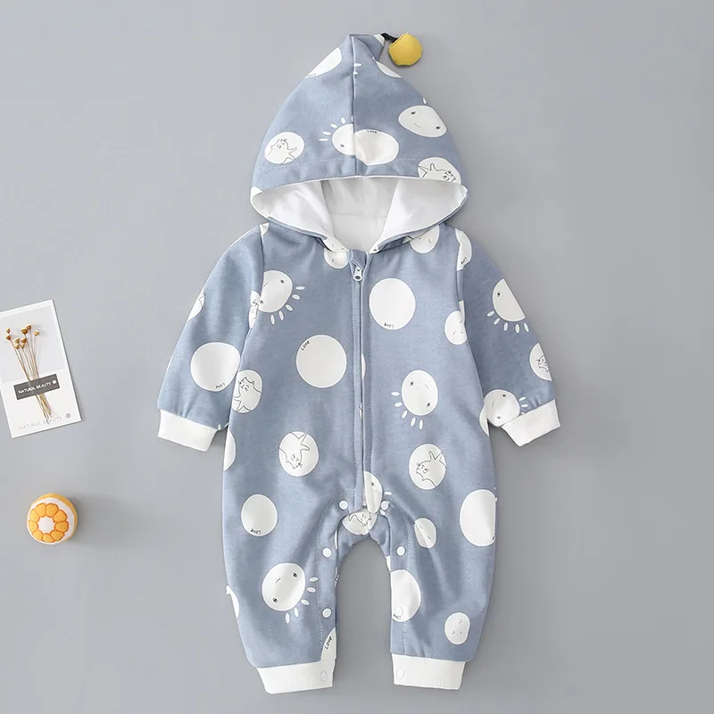 

New Spring Autumn Baby Rompers Cute Hoodied Dot Print Infant Girls Boys Kids Baby Outfits Boys Clothes 0-2Y