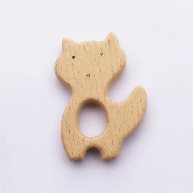 Fox Chenkai 10 шт. деревянный Прорезыватель "Слон" кольцо DIY Экологичная незавершенная Младенческая Погремушка прорезыватель, захватывающие Деревянные игрушки животных - Цвет: Fox
