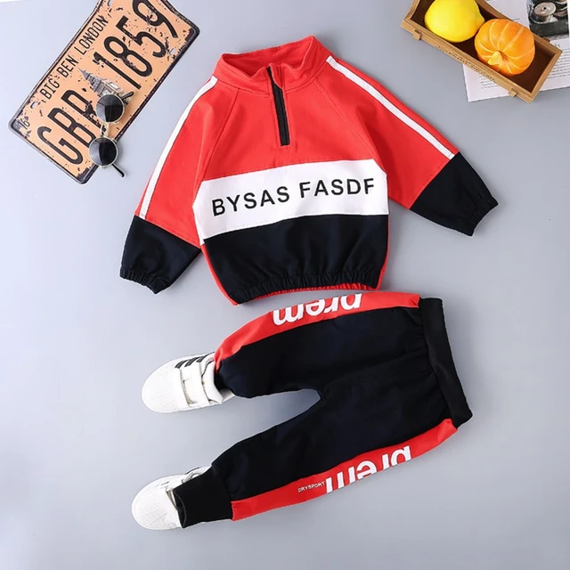 Fashion Children Clothing Spring Autumn Baby Girl Clothes Set Boys Cotton Jacket Pants 2 Pieces Toddler Costume Kids Tracksuits KSB zimu F Red
