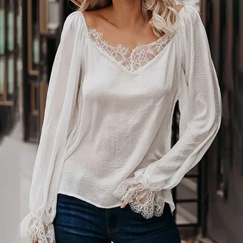 

Spring Autumn women Lace Blouse Shirt Sexy White green Black Tops Party Girls Blusas Shirts 2019 Fashion patchwork thin