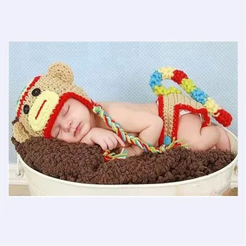 

Funny Newborn Photography Props Cute Rainbow Colorful Monkey Baby Clothes Crochet Knit Infant Clothing Set DIY Photo Shoot Props