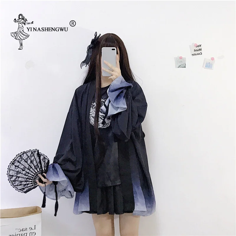 Yukata женская блузка с поясом Новая модная кимоно японский веер принт Женская