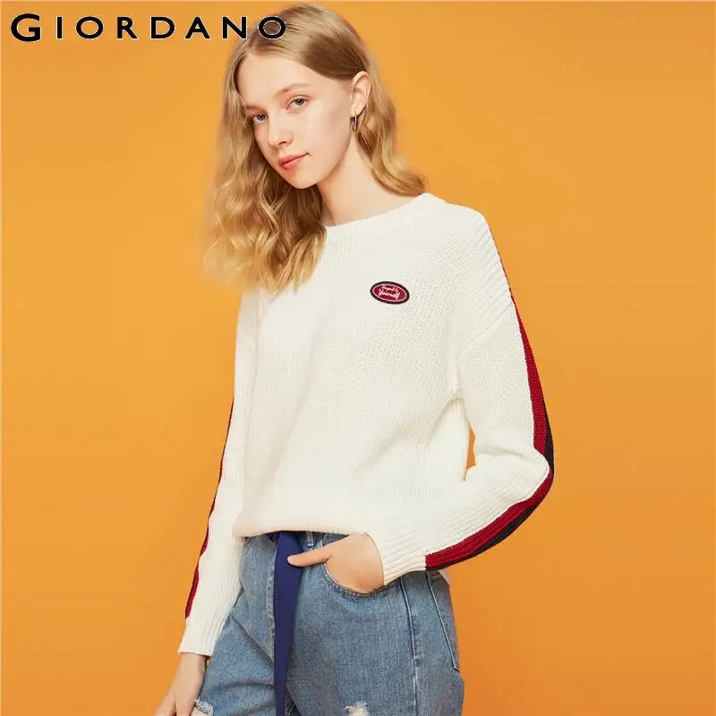 Giordano женский свитер зимний контрастный значок вязаный пуловер толстый длинный рукав хлопковый пулловер Femme 05359861