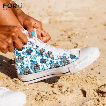 

FORUDESIGNS 3D Floral Rose Printing Shoes for Women Fashion High Top Canvas Sneakers Casual Lace Up Vulcanized Footwear Ladies