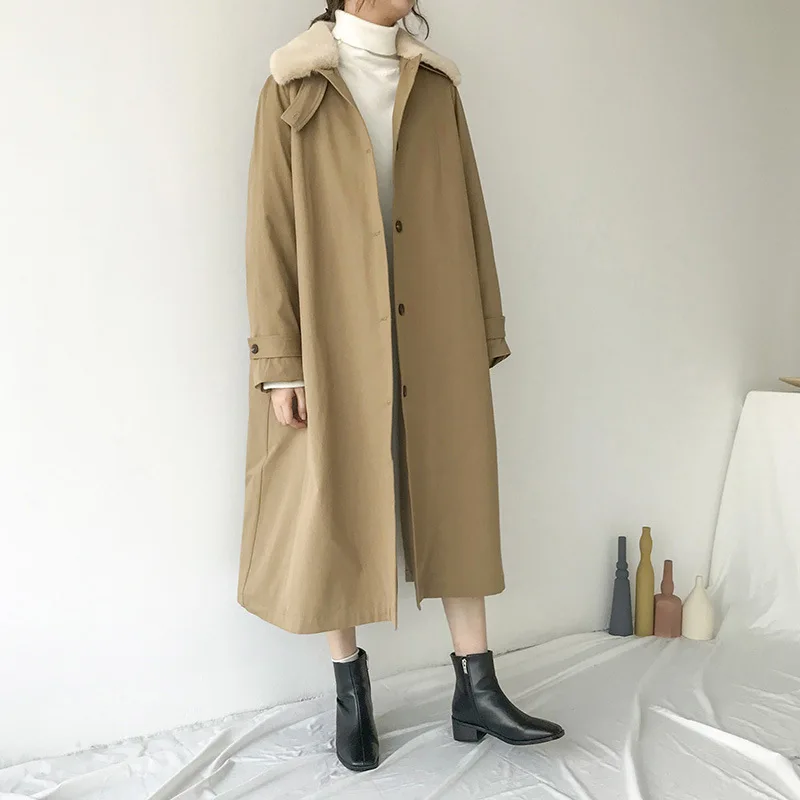 

Large-collar Cotton-padded Clothes Trench Jacket 2019 New Korean Version of British Women's Cotton-padded Mid-long Thick Jacket