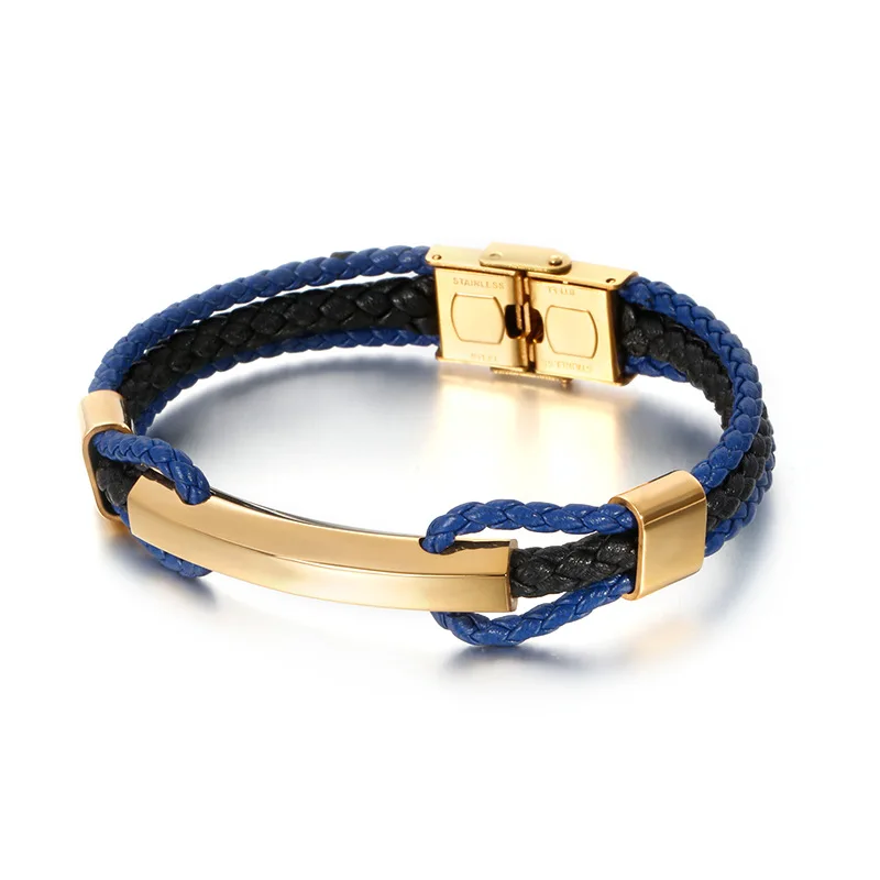 Европейские и американские модные аксессуары кожаный плетеный кожаный браслет деловой Ветер мужской стальной кожаный браслет из нержавеющей стали
