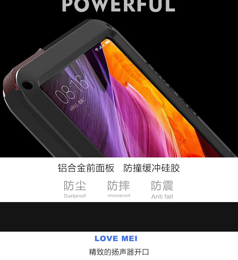 Защитный чехол Love Mei, водонепроницаемый чехол, для Xiaomi mi Mix 2, корпус, металлическая подставка, противоударный чехол для Xiaomi mi x 1