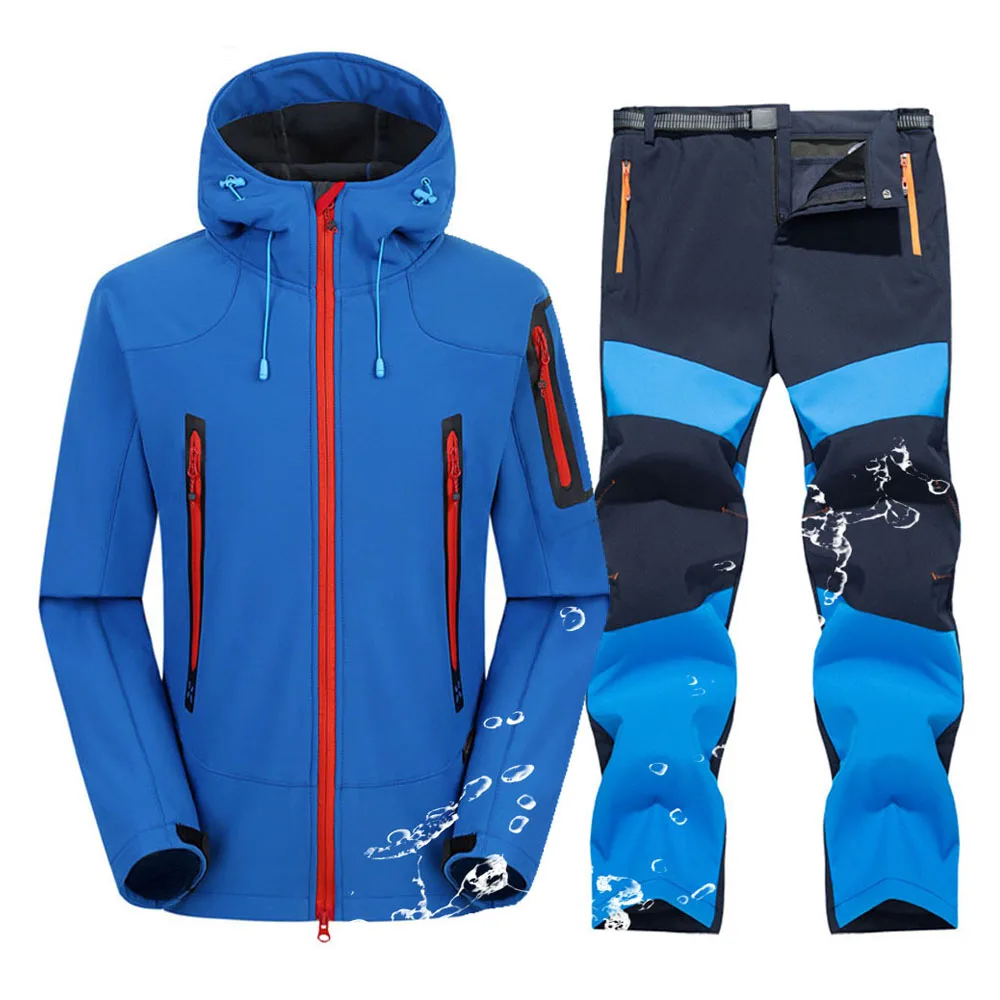 

Winter Waterproof Hiking Suit Men Windproof Warm Fleece Softshell Jacket And Pants Two-Piece Sets Outdoor Trekking Camping Suit