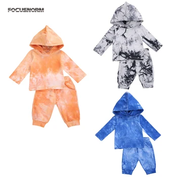 

FOCUSNORM 0-3Y Baby Boys Clothes Sets Tie-Dye Printed Long Sleeve Pullover Hoodies Tops Pants 3 Colors