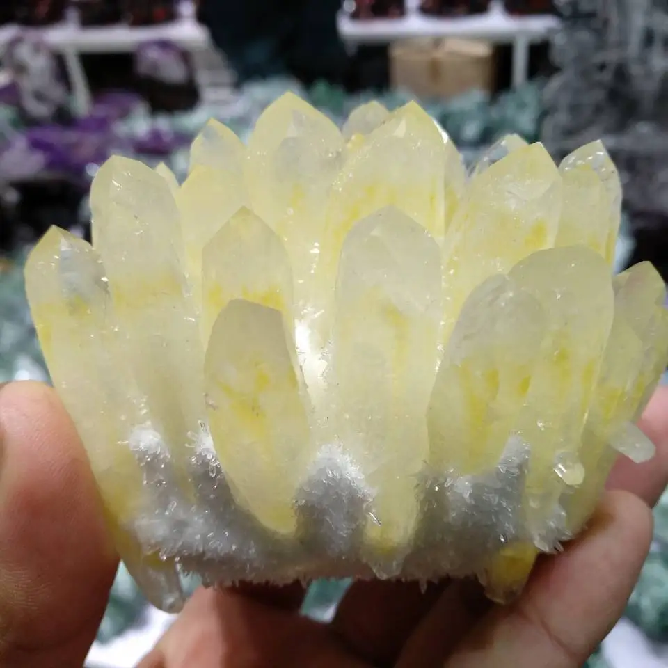 

600g New Find Natural Beatiful Yellow Tibetan Quartz Crystal Cluster Specimen