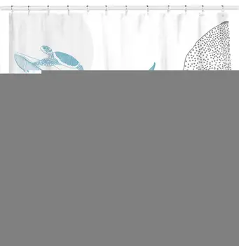 

Designer Ocean Animals White Fabric Shower Curtain with Sea Turtle Whale Octopus Tentacles Marine Life Scenery Abstract Sketch