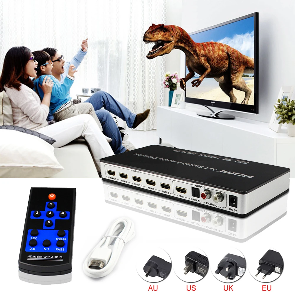 Переключатель HDMI 5x1 аудио экстрактор 4K x 2K видео преобразователь Full HD 1080P 3D ARC с