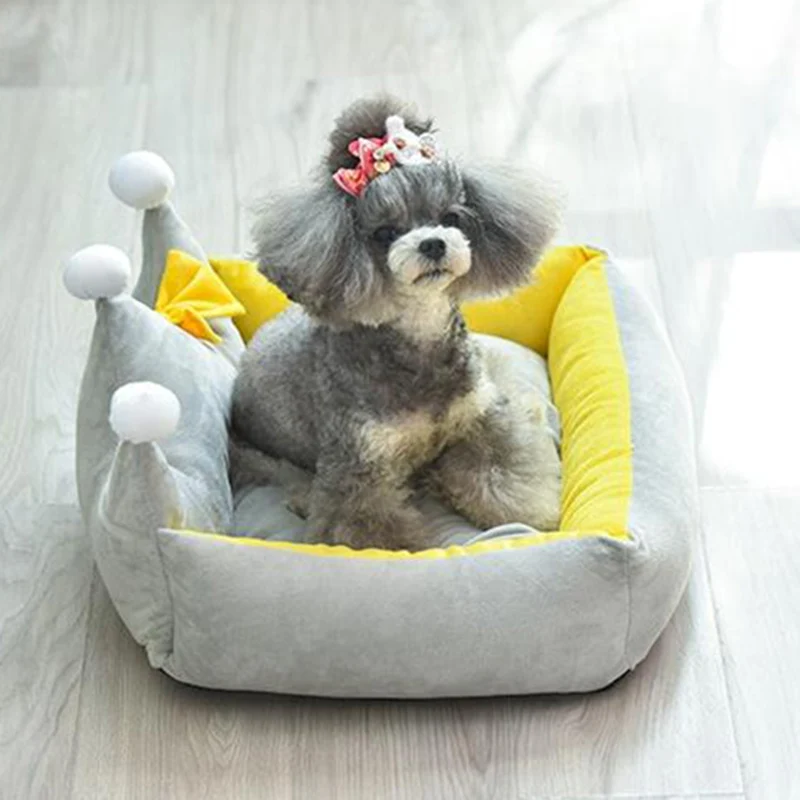 Gray Designer Dog Bed With Crown Rhinestones Personalized Dog 