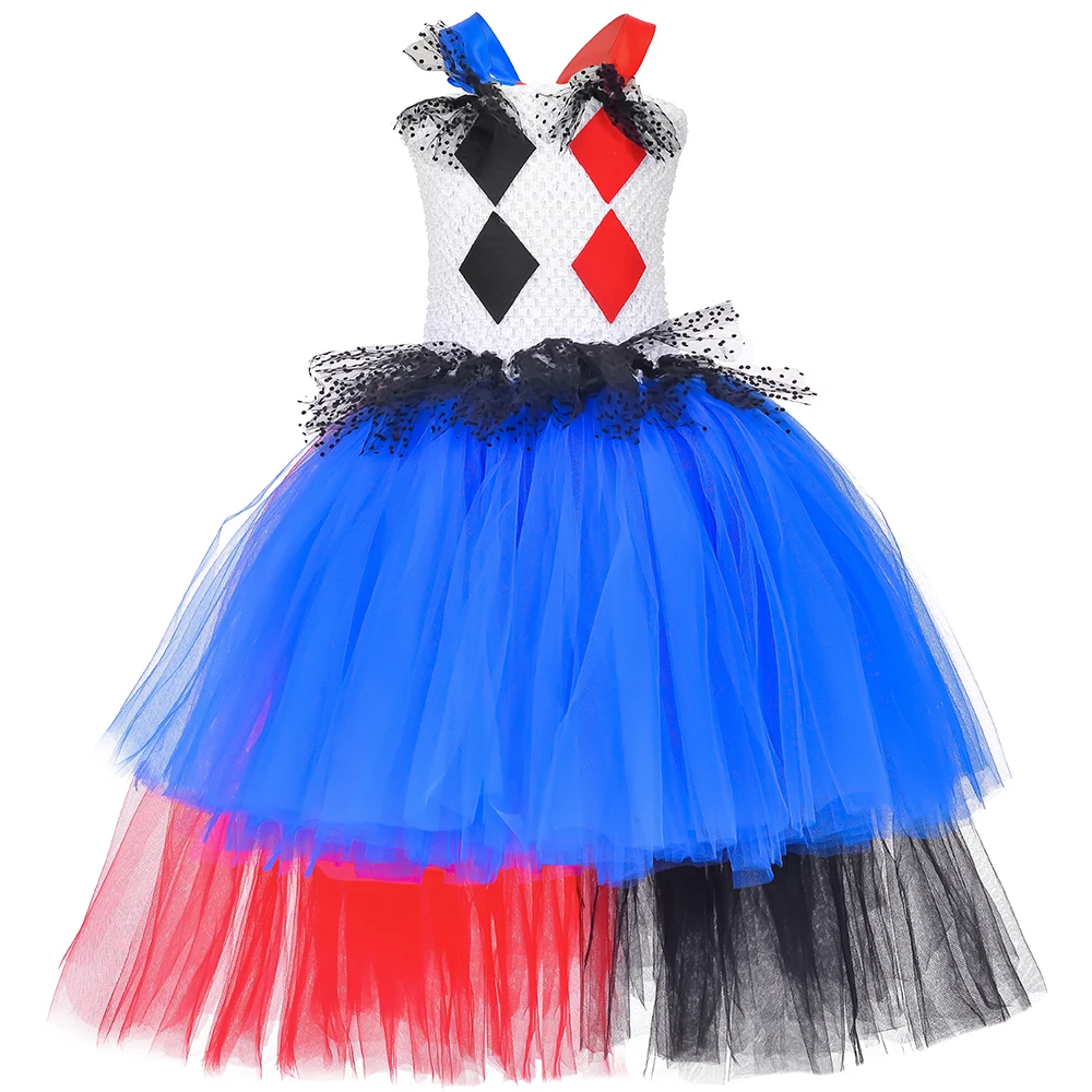 

Joker Harleen Tutu Dress Girls Clothes Fancy Train Tulle Dress Children Carnival Halloween Monster Cosplay Costume for Kids 1-14