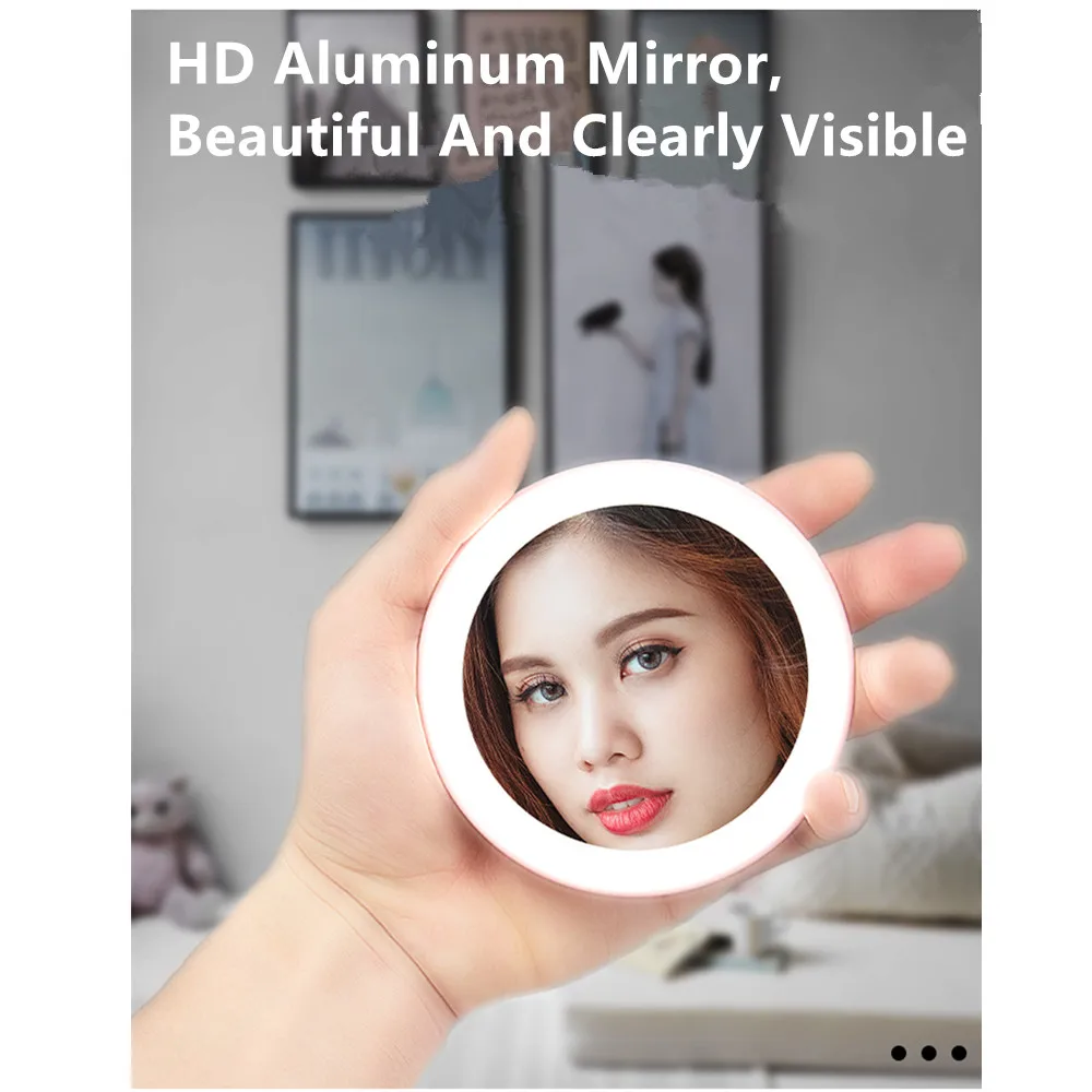 

Hand Held Makeup Mirror Mini Portable LED Lighted Mini Circular Makeup Mirror Compact Travel Sensing Lighting Cosmetic Mirror