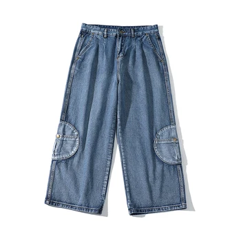 

20SS Harajuku Streetwear Wide Leg Pants Men and Women Loose Casual Ripped Jeans for Men Streetwear Plus Size Denim Trousers