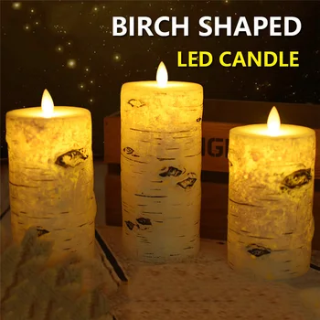 

Birch Bark Flameless Electronic Candle Night Light Paraffin LED Candle Wax Candle For Party Christmas Home Wedding Decoration