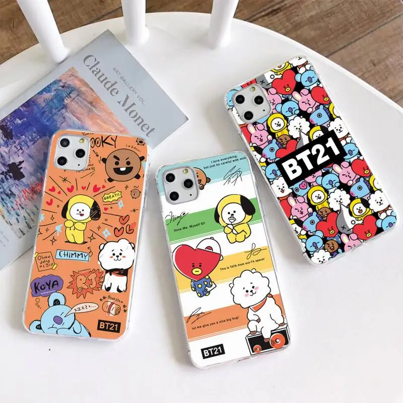 Милый мультяшный чехол kpop BT21 для телефона iphone 12 pro max mini 11 XS MAX 8 7 6 6S Plus X 5S SE 2020