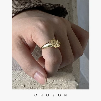 

S925 Pure Silver Golden Rose Open Ring Minimalist Silver Dot Oval Charm Ring for Women Wedding Ring