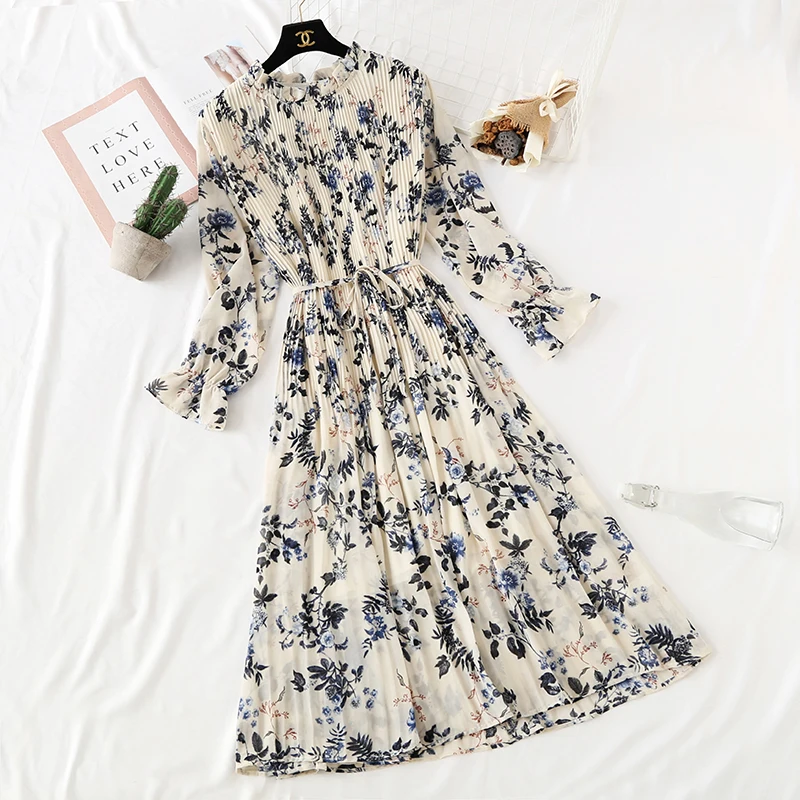 Elegant Polka Dot Women Dress Female Casual Flare Sleeve Office Chiffon Dot Print Dresses A-line Vintage Sweet Clothing Vestidos