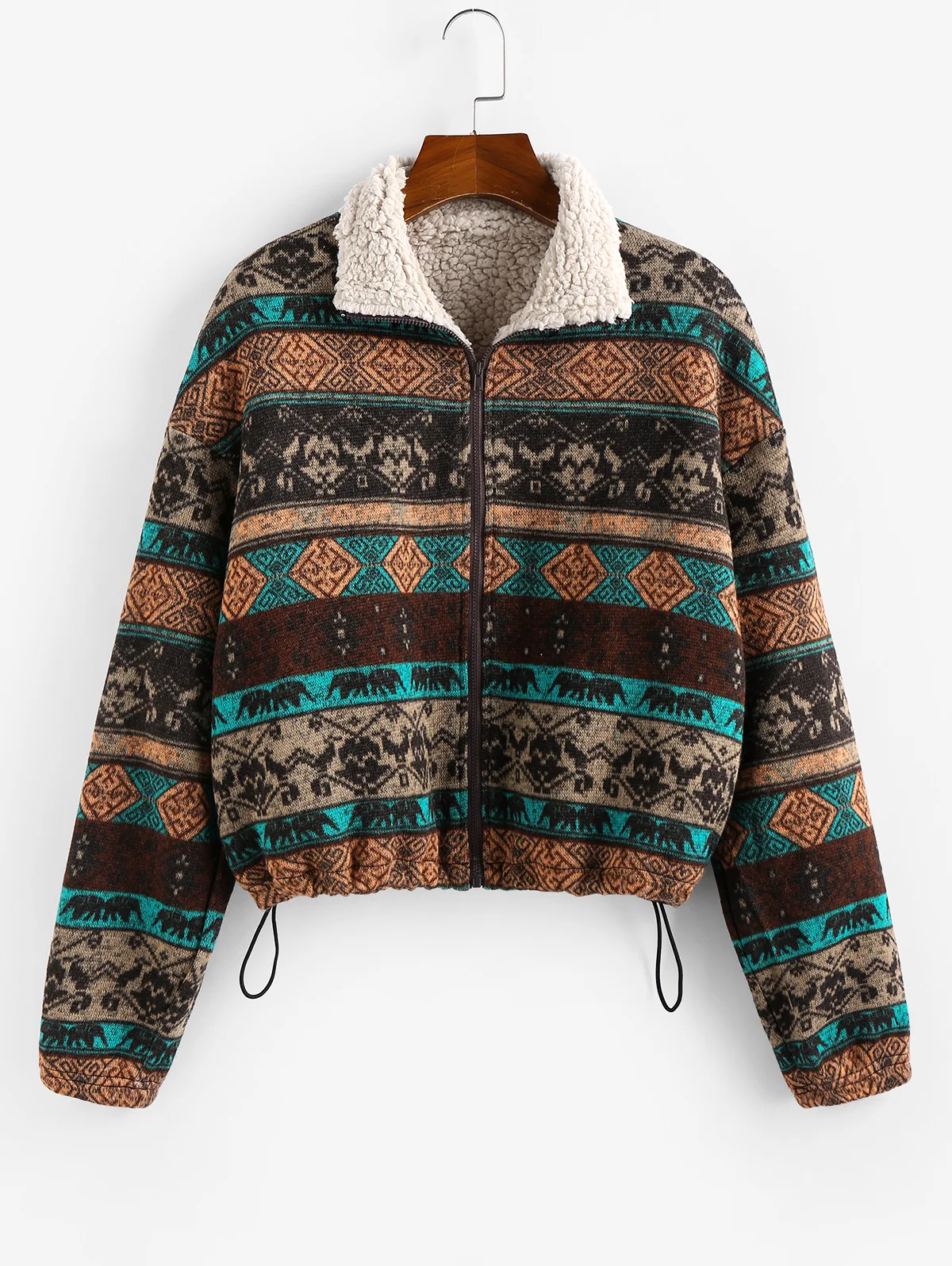 Goedkoop Zaful Tribal Print Plaid Nepbont Gevoerde Jas Vrouwen Hoge Taille Hoodies Sweatshirts Herfst Lente Vintage Jassen Uitloper