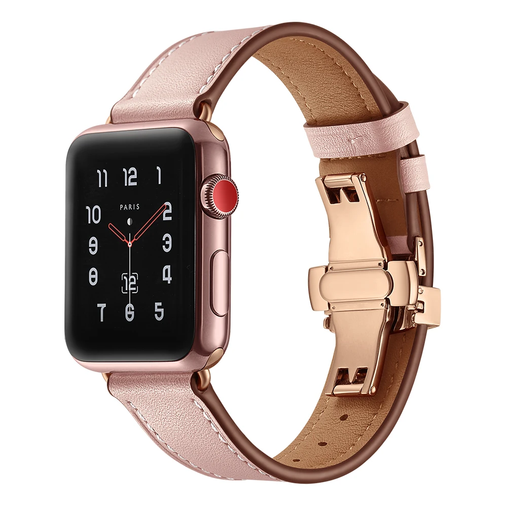 Ремешок из натуральной кожи для Apple Watch 4, 5, 40 мм, 44 мм, 38 мм, 42 мм, браслет с бабочкой и пряжкой, ремешок для iwatch series 3, 2, 1