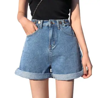 

Women's Denim Shorts Classic Retro High Waist Blue Loose Women Shorts Jeans Women Black Shorts Summer