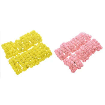 

288Pcs 2CM PE Rose Foam Mini Flower Bouquet Solid Color/Wedding Decoration Yellow & Peach Pink