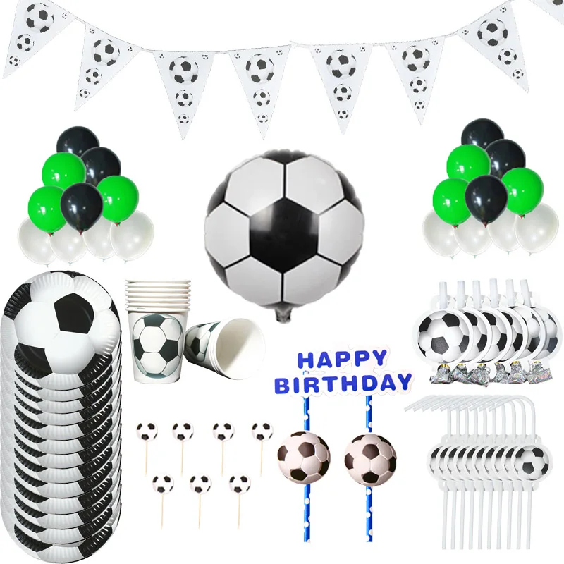 Venta Conjunto de decoración de tema de fútbol para niños, conjunto de decoración para fiesta de cumpleaños, suministros para fiesta, vaso, plato y banderín, sombrero ezYoMDRWlRm