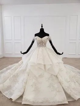 

BGW 202128ht 2020 Bohemian Wedding Dress Off The Shoulder Short Sleeve Applique Flower Woman Wedding Dress Robe De Mariee New