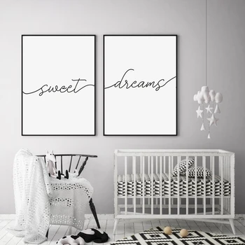 

Minimalist Black and White Sweet Dreams Quotes Canvas Painting Nursery Posters Prints Wall Art Pictures for Bedroom Home Decor