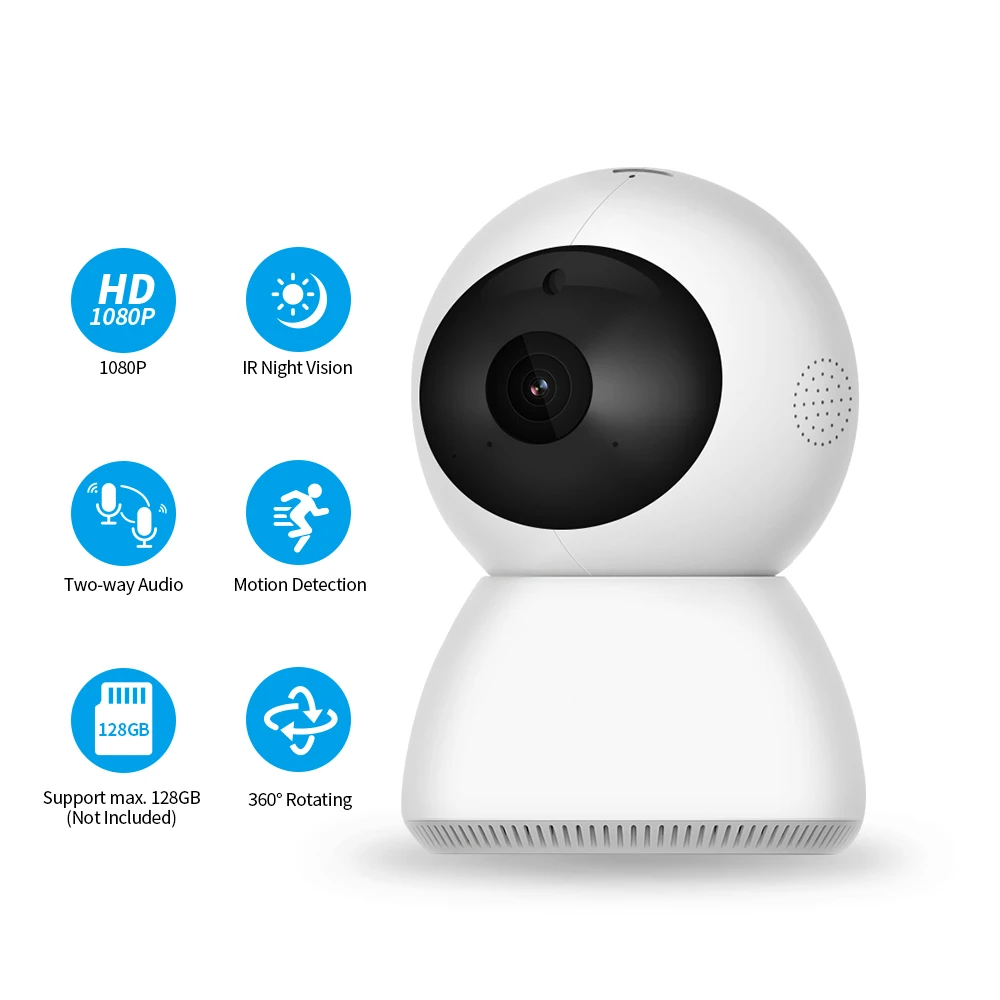

Smart PTZ IP Cameras 1080P Wifi Indoor Wireless Security Camera IR LEDs Phone Control Motion Detection Night Vision 2-Way Audio