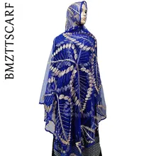 Новейшие африканские женские шарфы, дизайн листьев, большая вышивка, мягкий шарф из тюли, дышащий материал, летние шарфы BM01