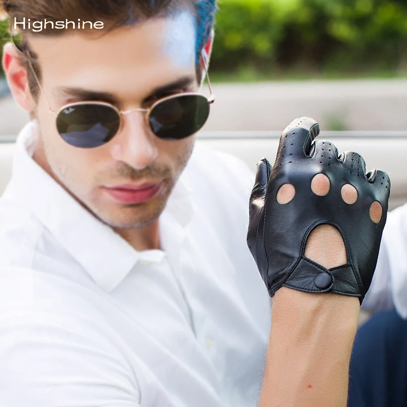 Luxury Vintage Genuine Leather Car Driving Gloves Men Summer Breathable Thin Lamb Leather Touch Screen Unlined Leather Gloves