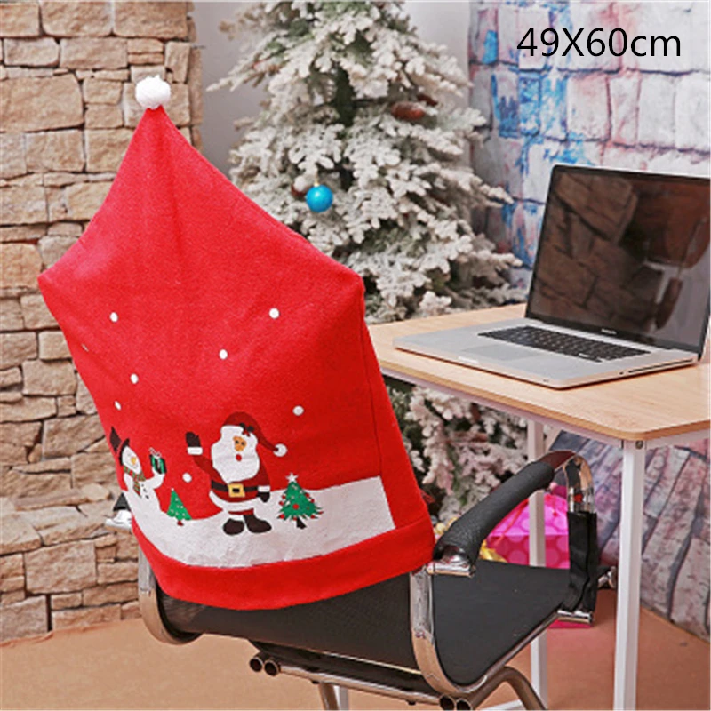Рождественский чехол на стул для столовой, съемный, моющийся, растягивающийся чехол на сиденье, вечерние принадлежности, рождественские украшения для дома Navidad - Цвет: 60x49cm