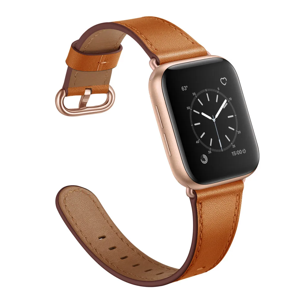 Ремешок для часов из натуральной кожи для Apple Watch 5, 4, ремешок, 40 мм, 44 мм, 38 мм, 42 мм, для женщин и мужчин, металлический ремешок с пряжкой, браслет для iwatch 1, 2, 3