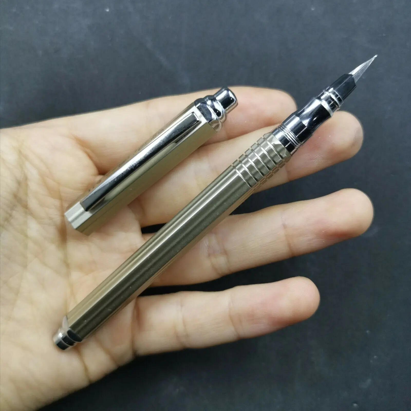 

Gray Fountain Pen Unique Hexagonal Metal Ink Pen Aerometric Filler System F nib Stationary Office School Supplies Writing Gift