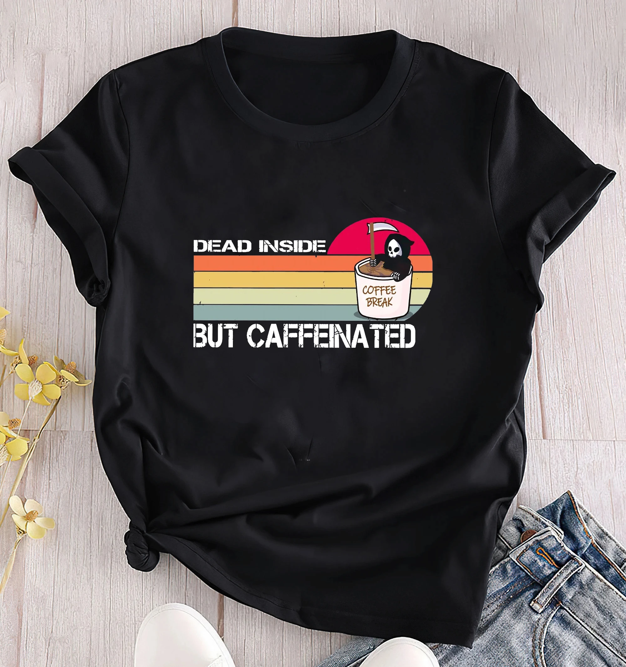 Camisetas con estampado de Inside" "caffeated" mujer, ropa vintage de death, informal, estilo gótico, envío - AliExpress