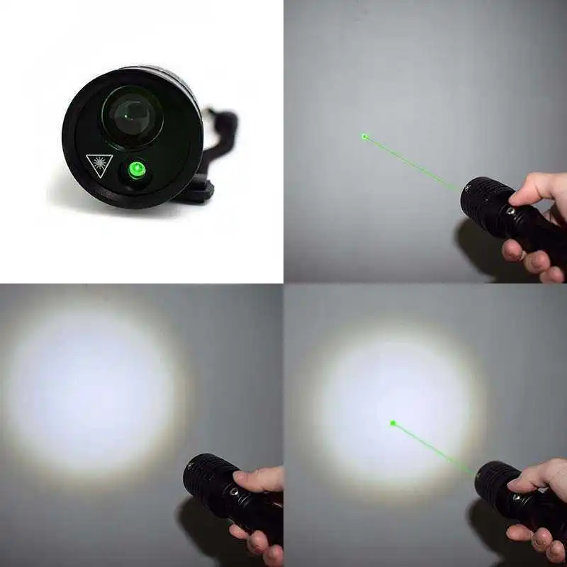Портативный Перезаряжаемый Фонарь 18650 Зеленый лазерный фонарик Q5 LED Zoom
