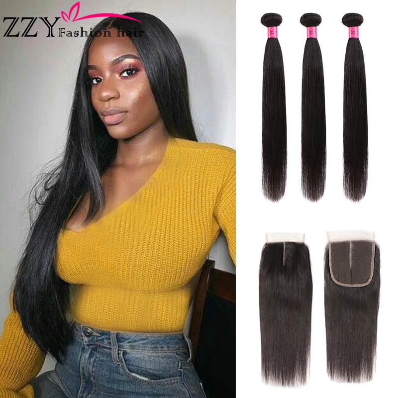 Zzy Fashion Hair Peruvian Hair Bundles With Closure Straight Hair