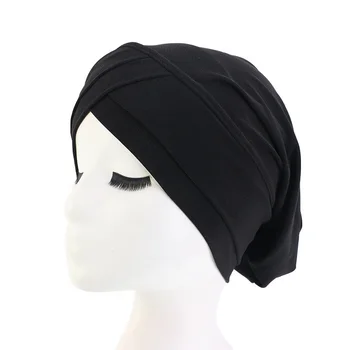 

New Muslim Crystal Hemp Base Hat Headband Cap Solid Color Women's Chemotherapy Fashion Sleep Hair Care Headwear Accessories