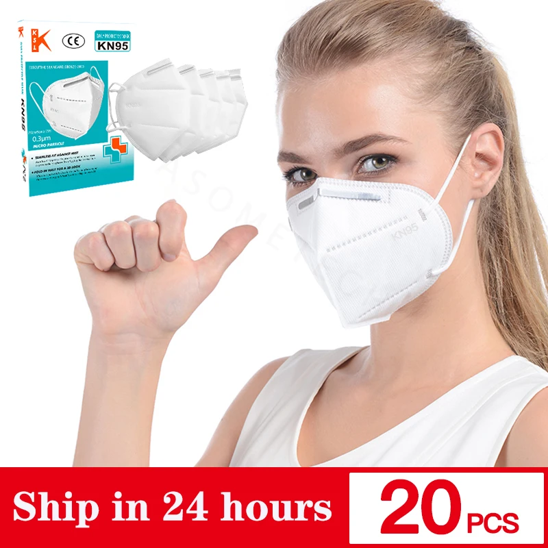 

20PCS KN95 Mask White Dustproof Anti-fog Breathable KN95 Face Masks 95% Filtration Protective Mouth Mask Respirator